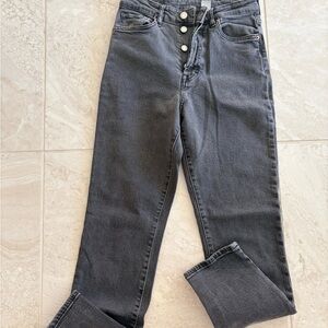 H&M High-Rise Button-Fly Jeans in Charcoal